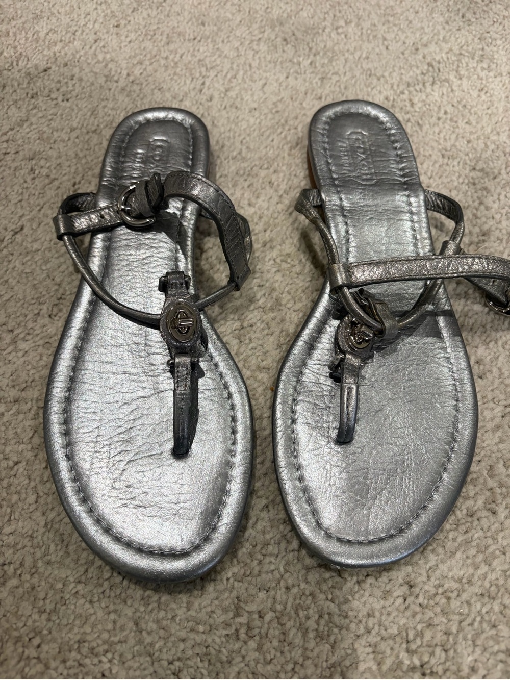 Coach Sandals with Metallic Finish and Silver Hardware, Women's Size 6.5 Strappy